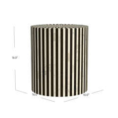 End Table, 16 in Diameter, Black and White Striped with Block Base