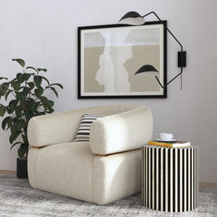 End Table, 16 in Diameter, Black and White Striped with Block Base