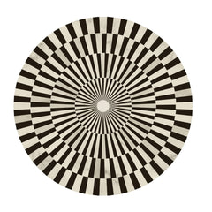 End Table, 16 in Diameter, Black and White Striped with Block Base
