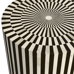 End Table, 16 in Diameter, Black and White Striped with Block Base