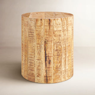End Table, 16 in Round Drum, Solid Wood, Natural