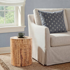 End Table, 16 in Round Drum, Solid Wood, Natural