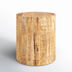 End Table, 16 in Round Drum, Solid Wood, Natural