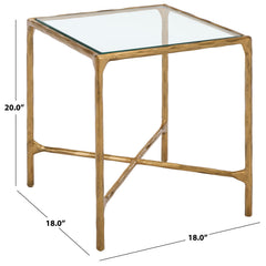End Table, 18 in Square, Clear Glass Top with Brass Iron Base