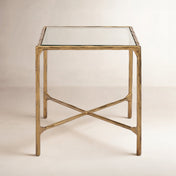 End Table, 18 in Square, Clear Glass Top with Brass Iron Base