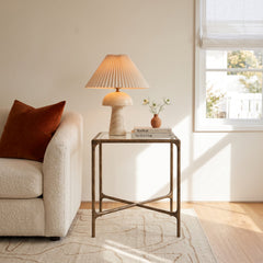 End Table, 18 in Square, Clear Glass Top with Brass Iron Base