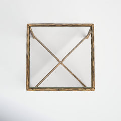 End Table, 18 in Square, Clear Glass Top with Brass Iron Base