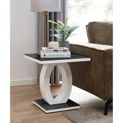 End Table, 19.69-Inch Square, Black with Glass Top and Pedestal Base