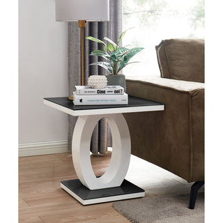 End Table, 19.69-Inch Square, Black with Glass Top and Pedestal Base