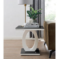 End Table, 19.69-Inch Square, Black with Glass Top and Pedestal Base