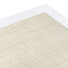 End Table, 2 Shelves, White Solid Wood with Raffia Accents