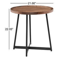 End Table, 21.66 in Round, with Wood Top and Black Steel Base