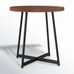End Table, 21.66 in Round, with Wood Top and Black Steel Base