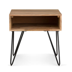 End Table, 22 in Square, Solid Mango Wood with Iron Hairpin Legs