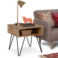 End Table, 22 in Square, Solid Mango Wood with Iron Hairpin Legs