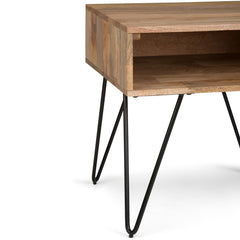 End Table, 22 in Square, Solid Mango Wood with Iron Hairpin Legs
