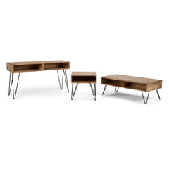 End Table, 22 in Square, Solid Mango Wood with Iron Hairpin Legs