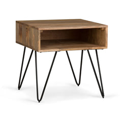 End Table, 22 in Square, Solid Mango Wood with Iron Hairpin Legs