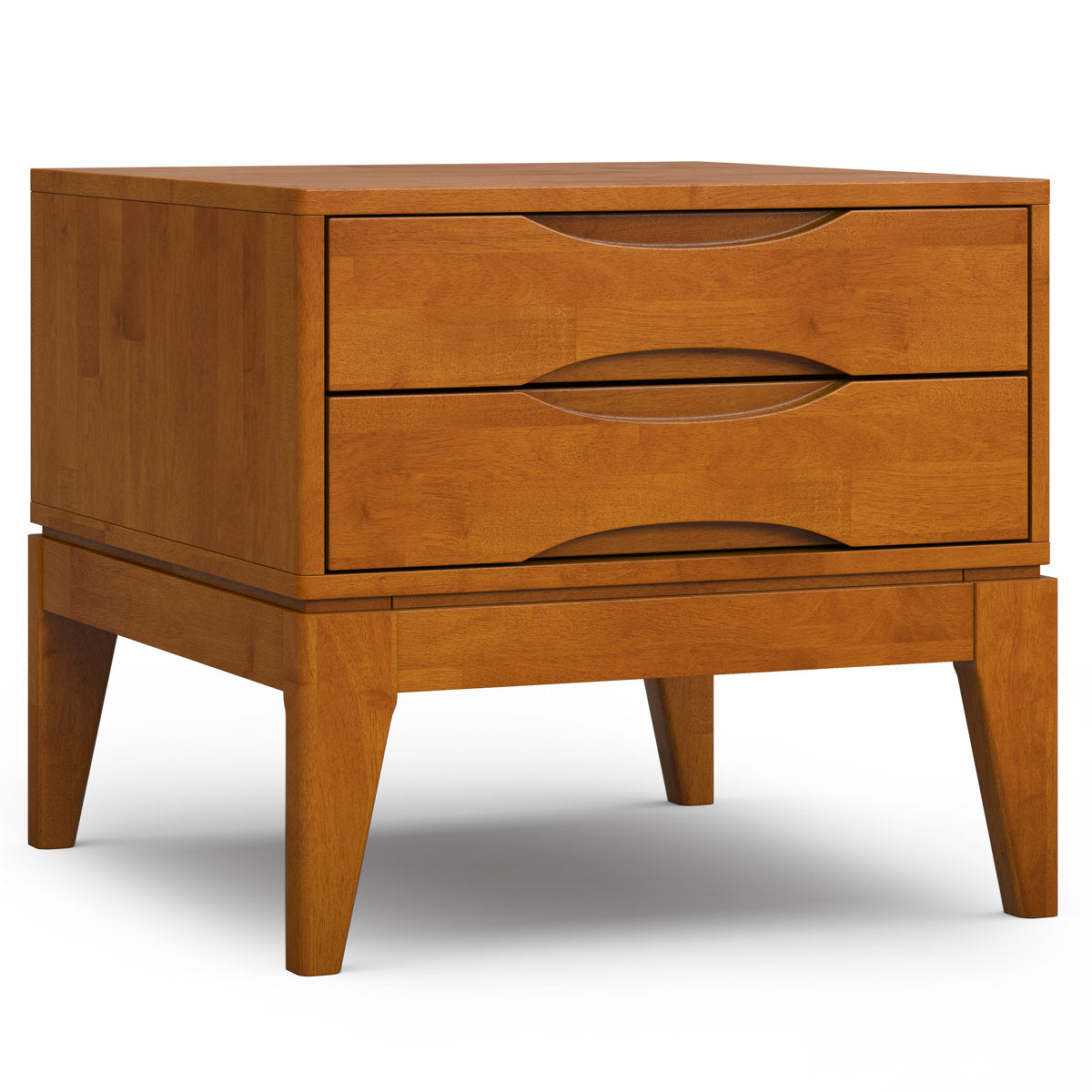 End Table, 22 in Wide, Brown Solid Wood with Two Drawers