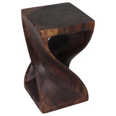 End Table, 23 in Tall, Solid Acacia Wood with Walnut Finish