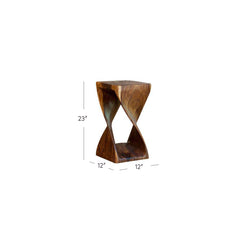 End Table, 23 in Tall, Solid Acacia Wood with Walnut Finish