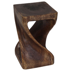 End Table, 23 in Tall, Solid Acacia Wood with Walnut Finish