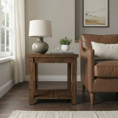 End Table, 24 in Square with Open Lower Shelf, Whiskey Finish