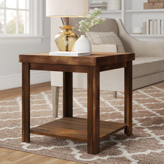 End Table, 24 in Square with Open Lower Shelf, Whiskey Finish