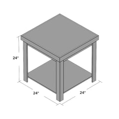 End Table, 24 in Square with Open Lower Shelf, Whiskey Finish