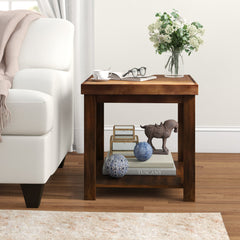 End Table, 24 in Square with Open Lower Shelf, Whiskey Finish