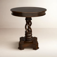 End Table, 30 in Round, Solid Mango Wood in Dark Brown