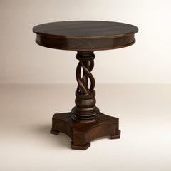 End Table, 30 in Round, Solid Mango Wood in Dark Brown