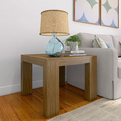 End Table, 32 in Square Solid Wood in Pecan Finish
