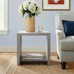 End Table, Dark Gray Concrete with Single Shelf
