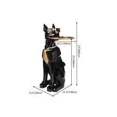 End Table, Dog-Shaped, Black Resin Base, Gold Tray Top