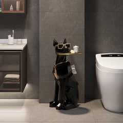 End Table, Dog-Shaped, Black Resin Base, Gold Tray Top