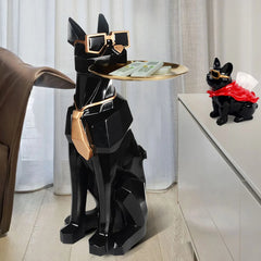 End Table, Dog-Shaped, Black Resin Base, Gold Tray Top