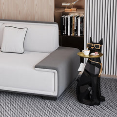 End Table, Dog-Shaped, Black Resin Base, Gold Tray Top