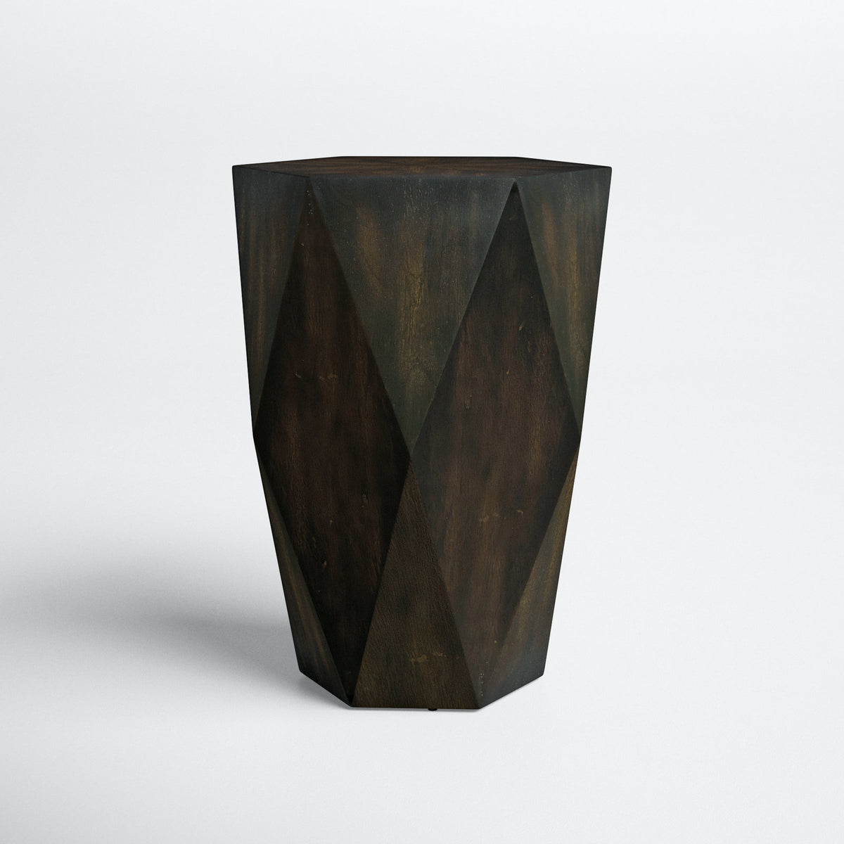 End Table, Hexagonal, Worn Black with Solid Wood Base