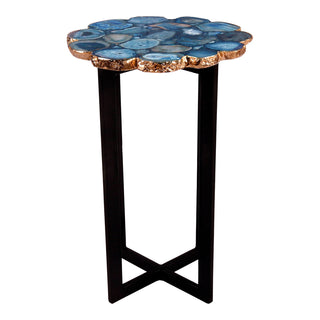 End Table in Blue Agate Stone with Black Steel Base
