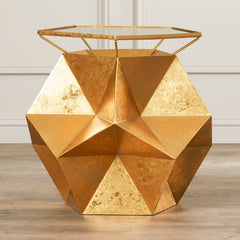 End Table in Gold Iron with Clear Beveled Glass Top