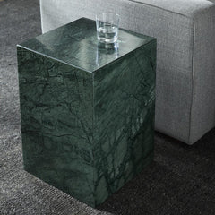 End Table in Green Marble with Block Base