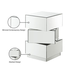 End Table in Mirrored Glass with Triple-Stacked Platform Design, Clear