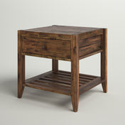 End Table in Solid Acacia Wood with Drawer and Shelf, Brown