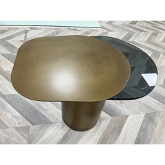 End Table, Iron Pedestal Base, Glass Top, 27.7 in W