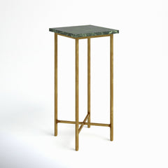 End Table, Marble Top in Green with Distressed Gold Iron Base