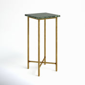 End Table, Marble Top in Green with Distressed Gold Iron Base