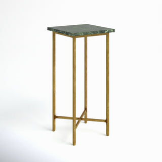 End Table, Marble Top in Green with Distressed Gold Iron Base