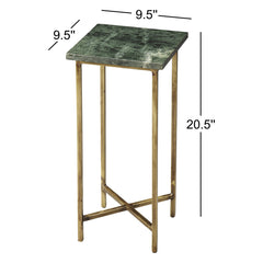 End Table, Marble Top in Green with Distressed Gold Iron Base