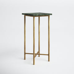 End Table, Marble Top in Green with Distressed Gold Iron Base